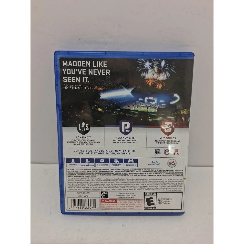 Madden NFL 18 Sony PlayStation 4 PS4 Tom Brady Patriots Football Game CIB